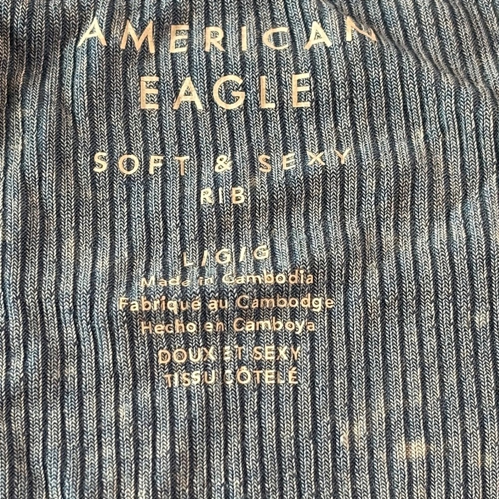 American Eagle Soft & Sexy Rib Blue V-Neck Short Sleeve Crop T-Shirt Large - Picture 3 of 6